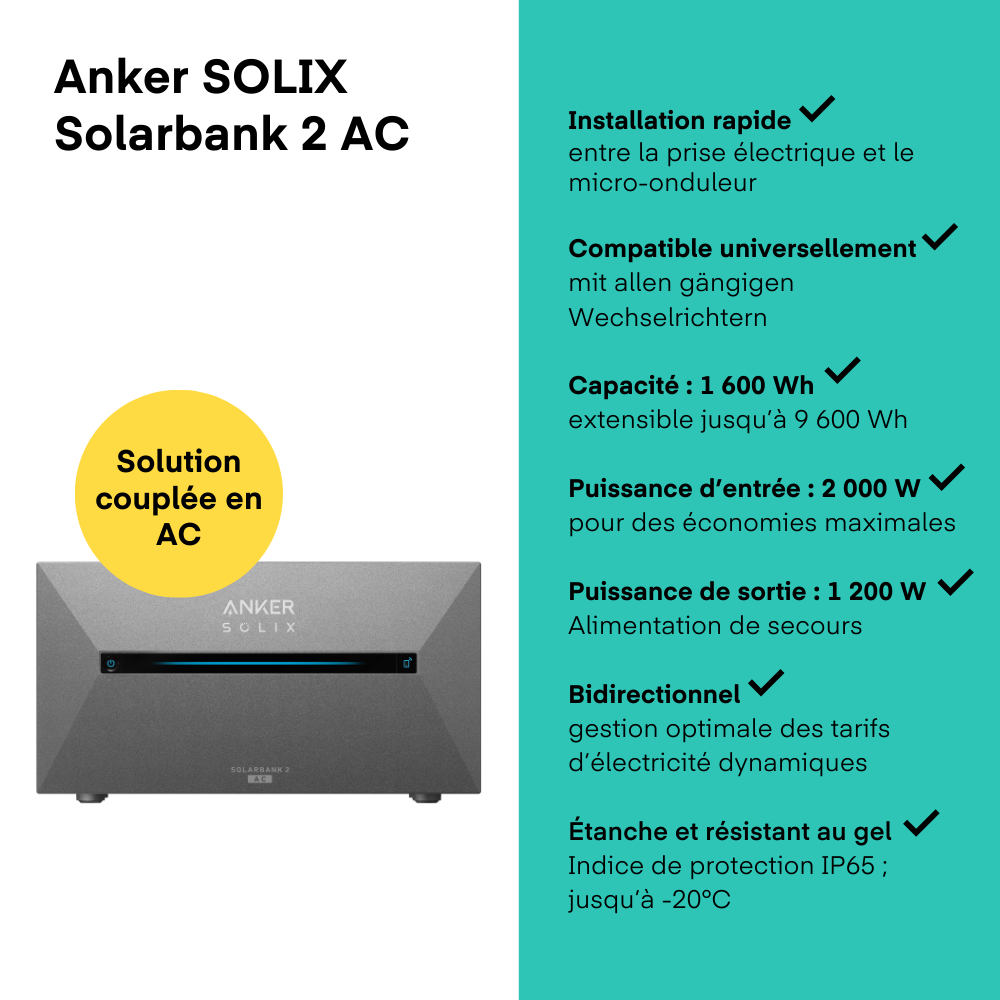 Batterie solaire Anker SOLIX Solarbank 2 AC (1600 Wh)