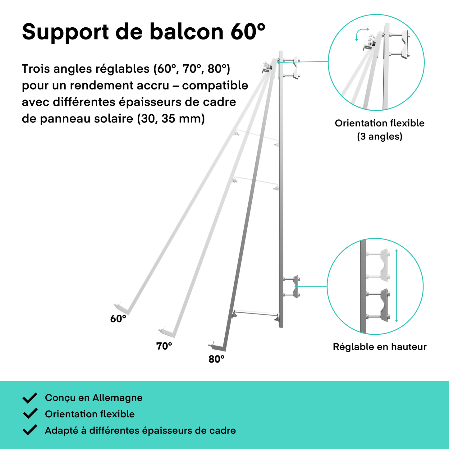 Kit Solaire 900W - Support Balcon (angle régable)